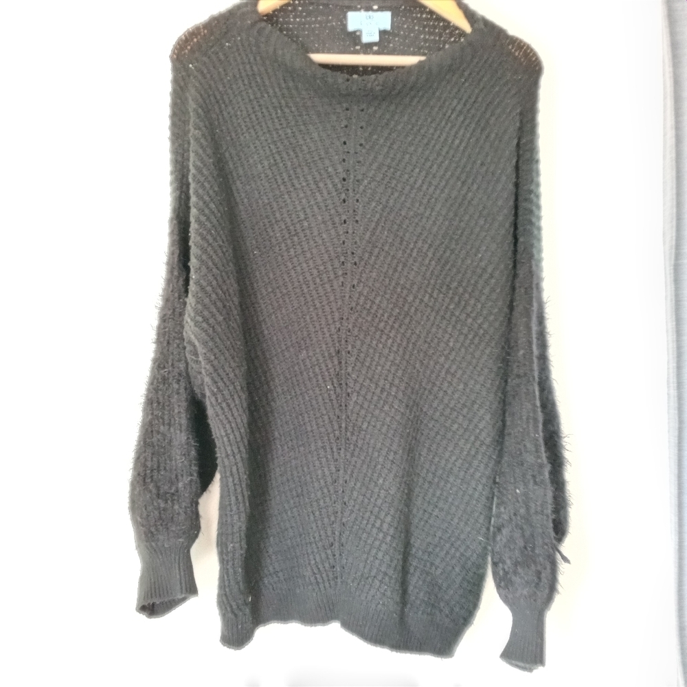 Cece XXL Black Fuzzy Sleeves Knit Sweater - Picture 2 of 13